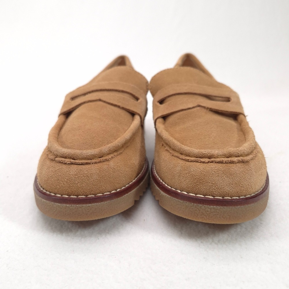 Clarks Orianna W Suede Penny Loafers Tan 8.5 Preppy Academic Chunky Platform Lug - Picture 2 of 11